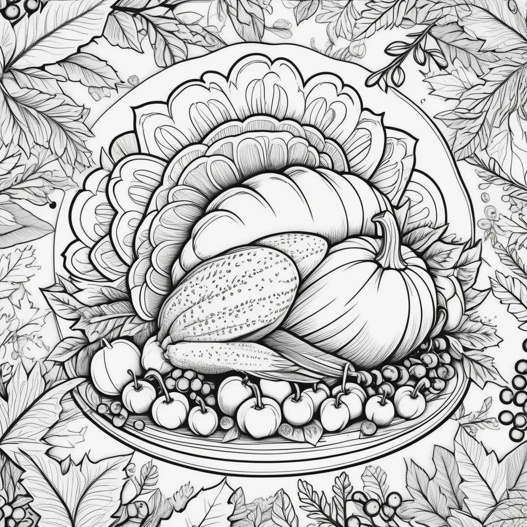 Thanksgiving coloring pages with black and white illustrations