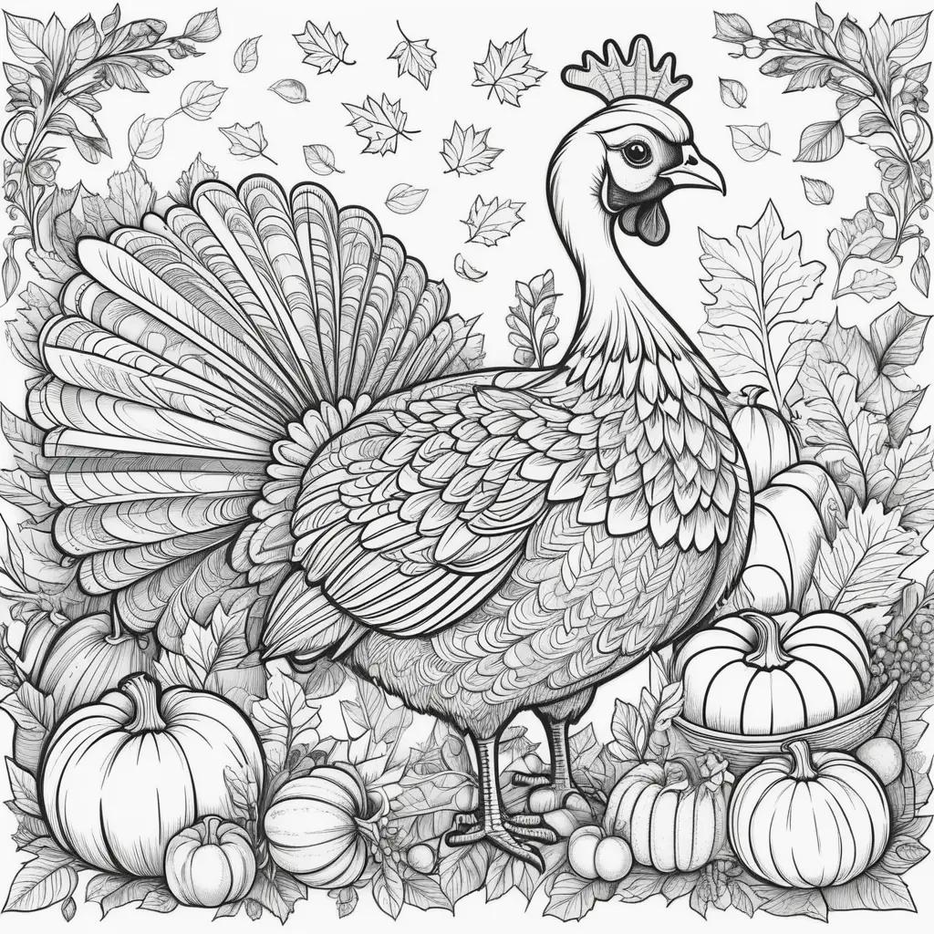 Thanksgiving coloring pages with turkey and pumpkins