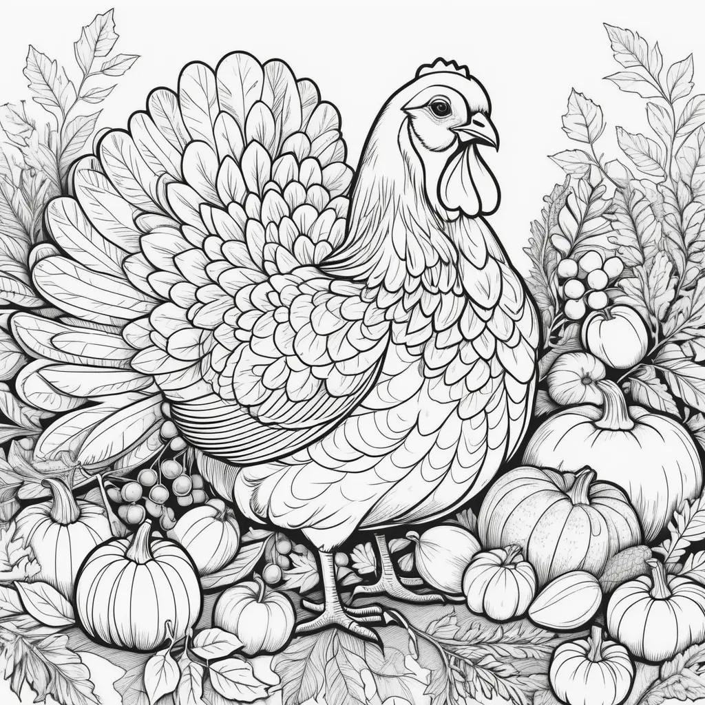 Thanksgiving coloring pages with turkey and pumpkins