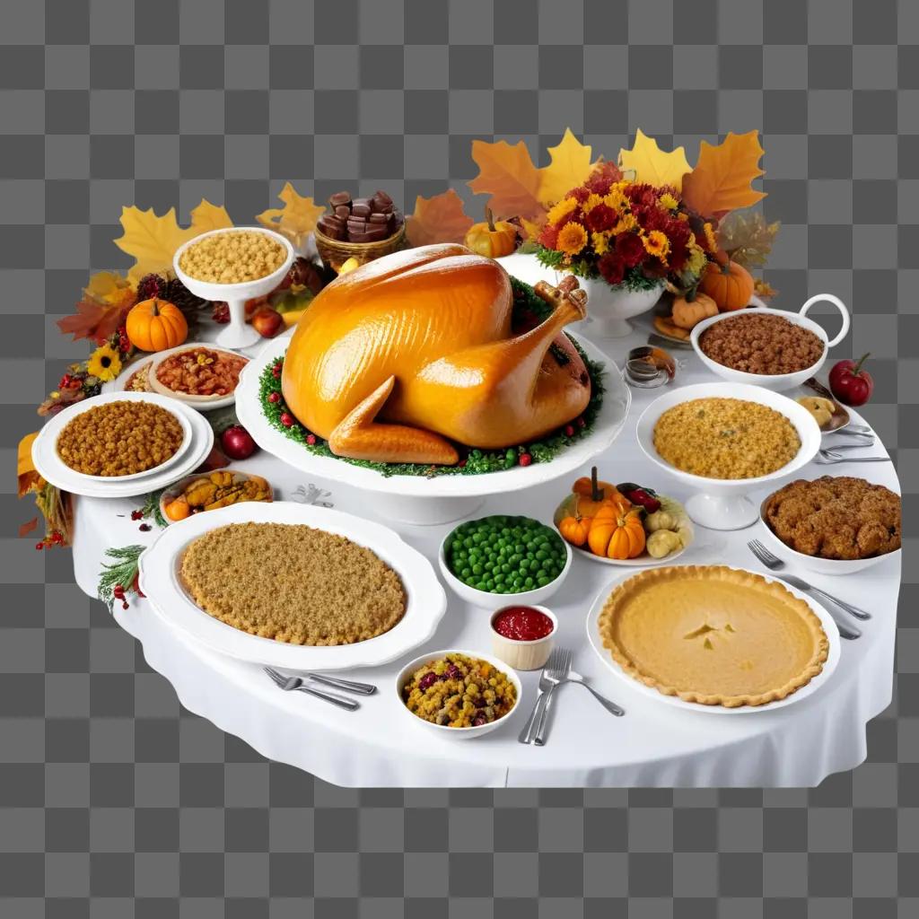 Thanksgiving table laden with various dishes