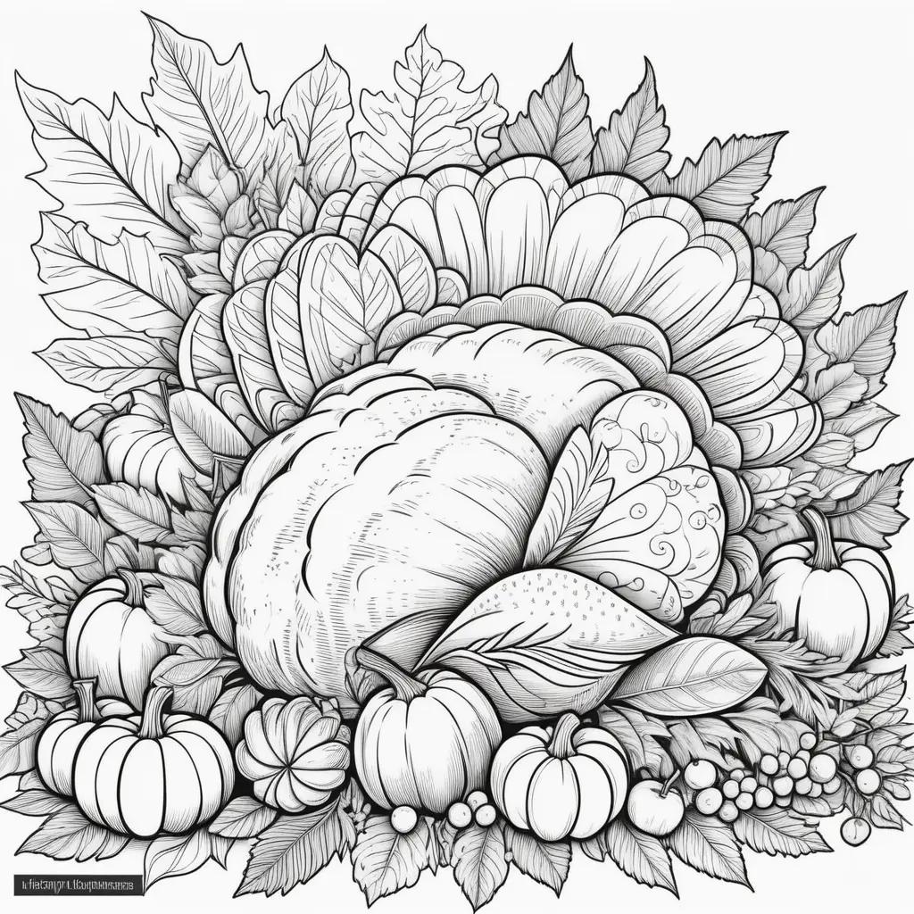 Thanksgiving turkey and leaves coloring pages