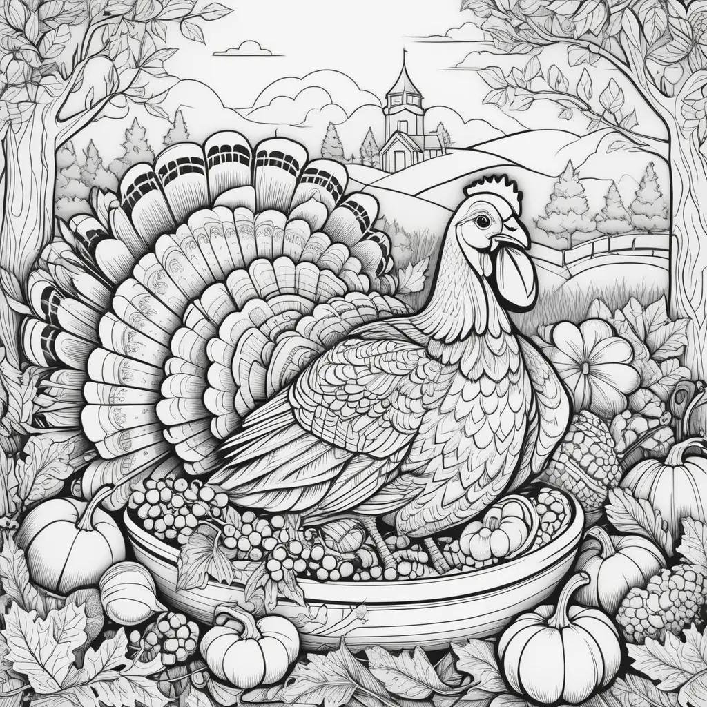 Thanksgiving turkey coloring page in black and white