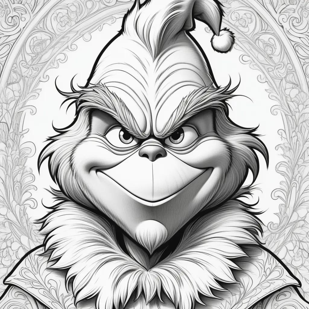 The Grinch coloring pages featuring a grinning face