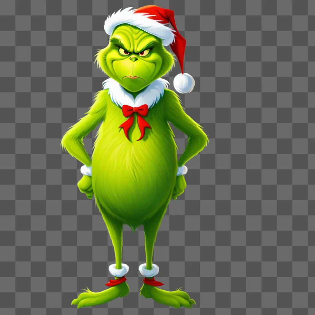 The Grinch in a Santa hat and red bow