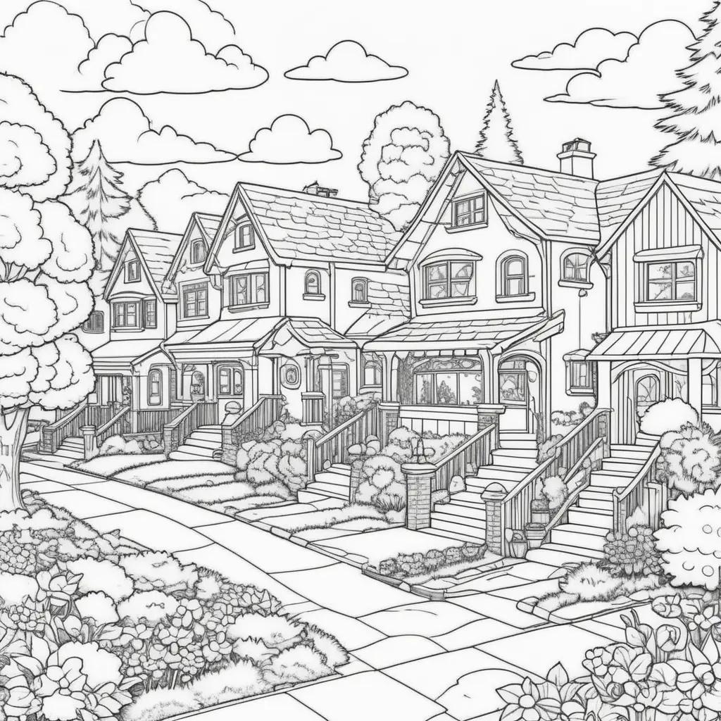 The Simpsons Coloring Page: A Simpsons Coloring Page of Houses, Trees, Flowers and People