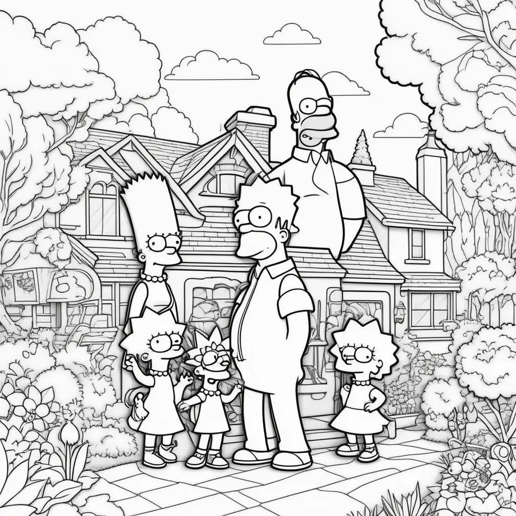 The Simpsons coloring pages featuring Homer, Marge, Lisa, Bart, and Maggie