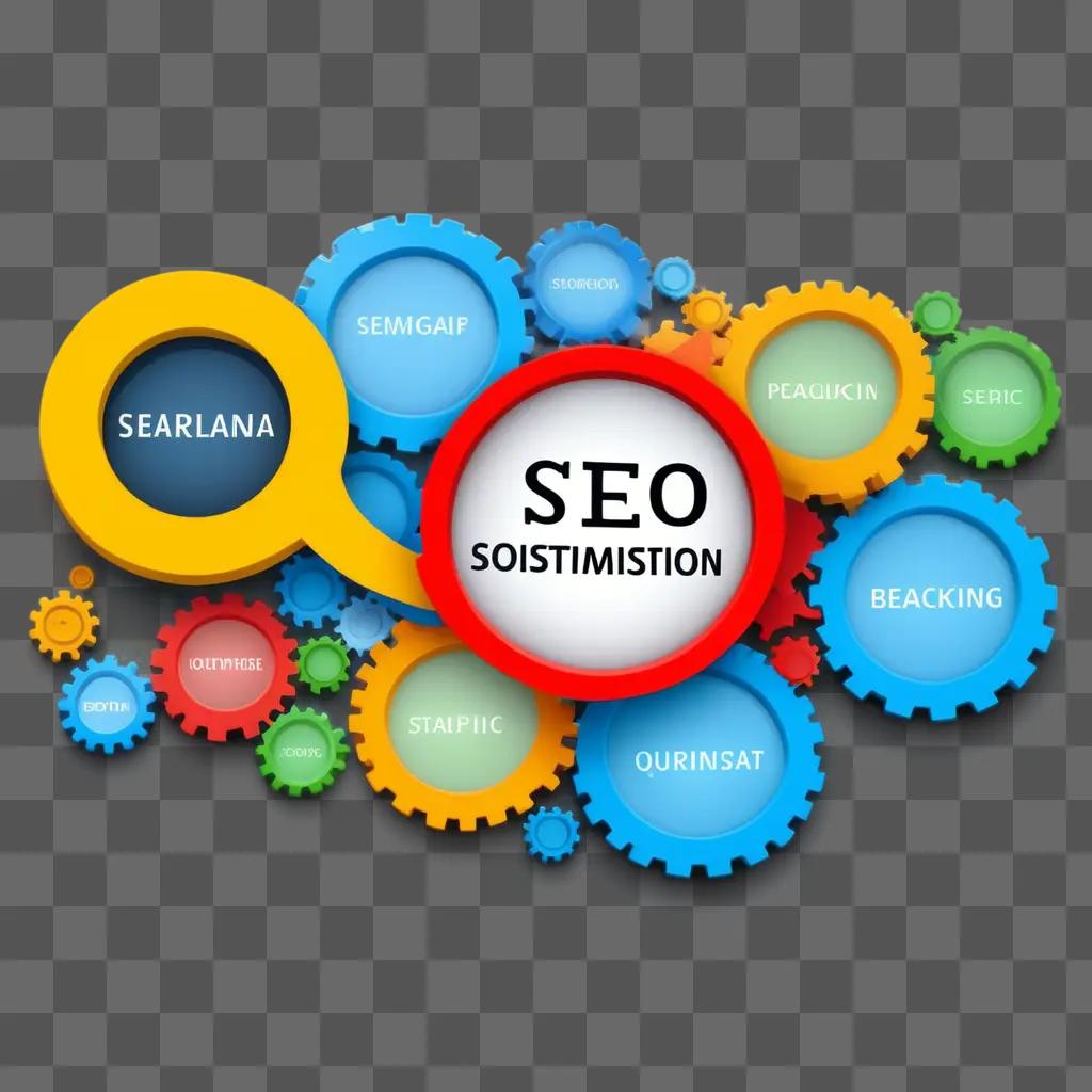 The colorful gears represent the elements of SEO