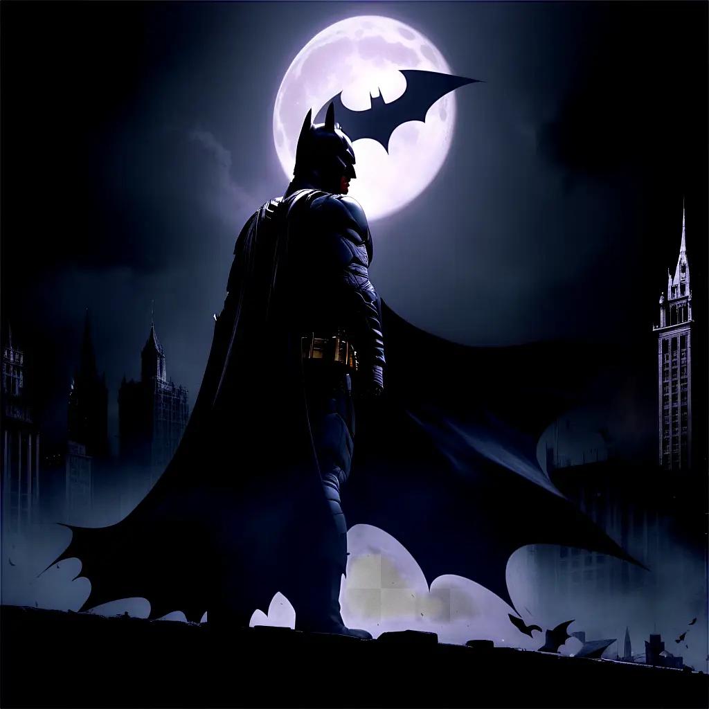 月の前に立つ暗黒騎士バットマン