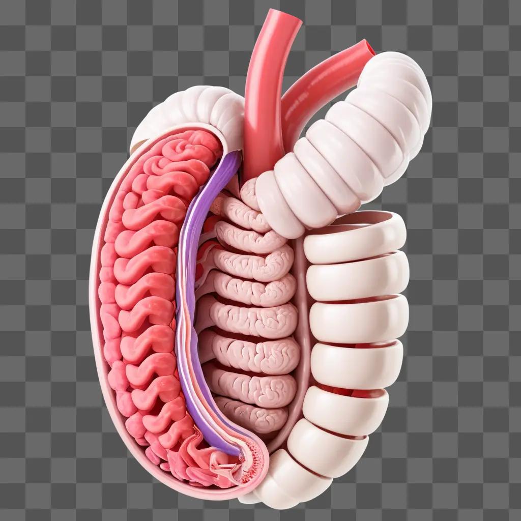 The intestines are shown in a 3D model