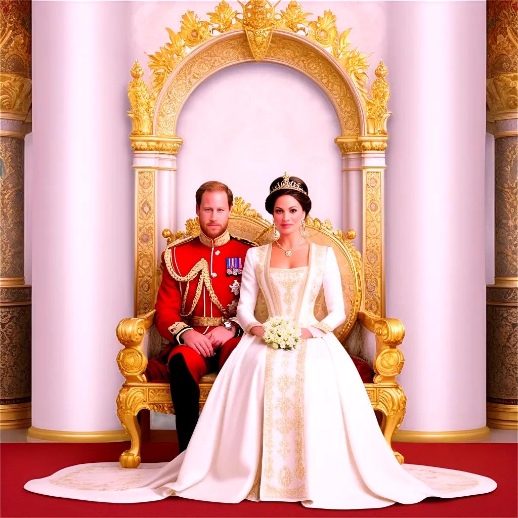 The royal couple sits in their throne