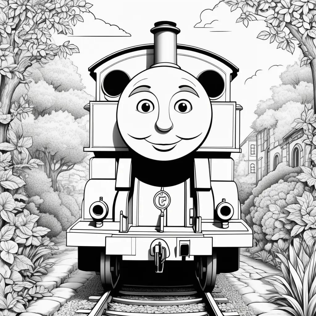 Thomas coloring pages for kids with trees