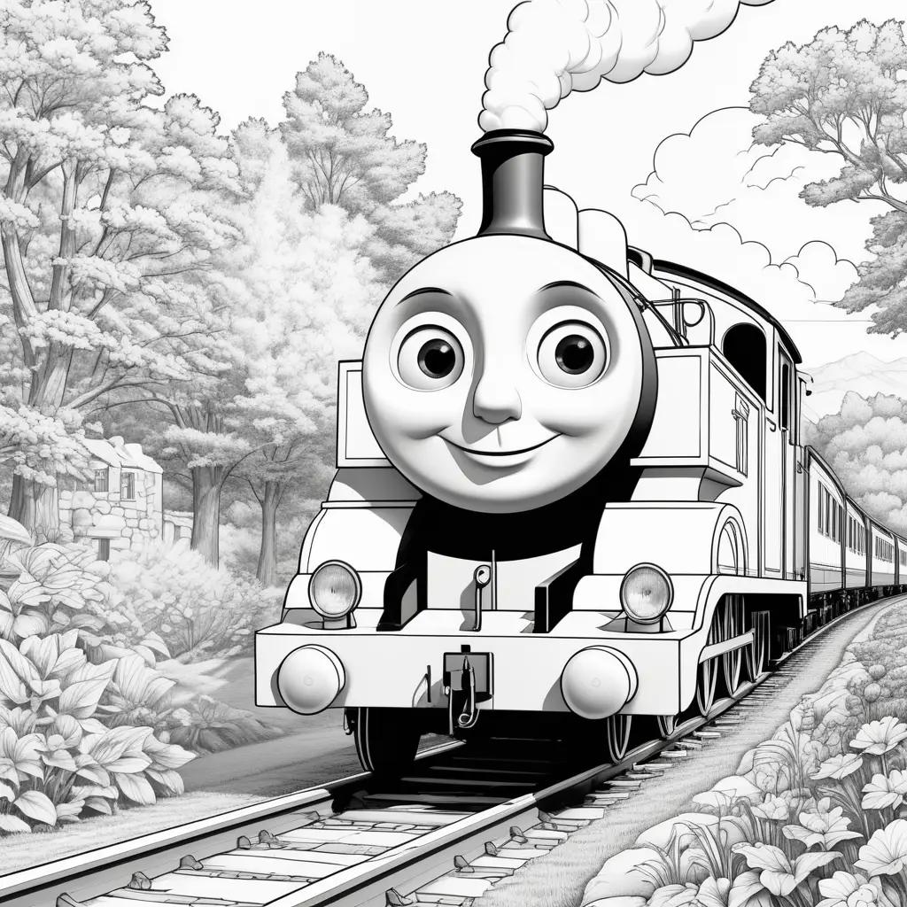 Thomas coloring pages of a steam engine in black and white