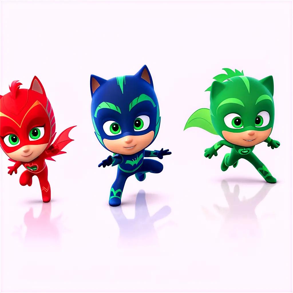 Three PJ Masks characters in a line