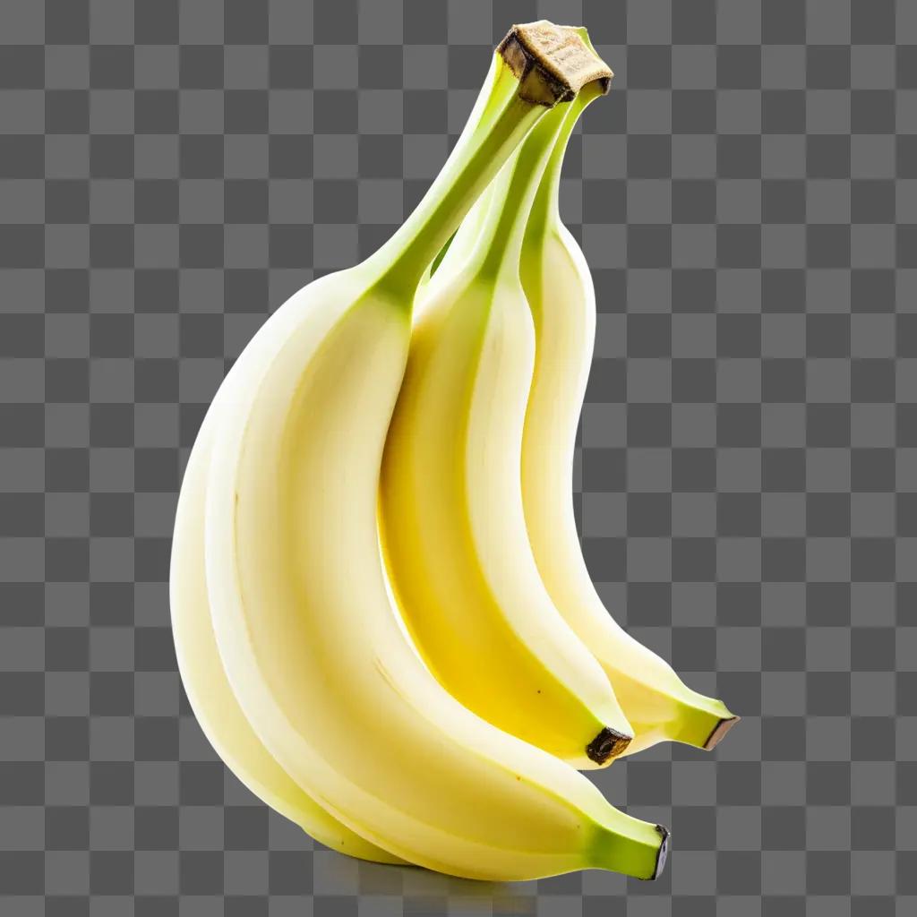 Three bananas are on a yellow background