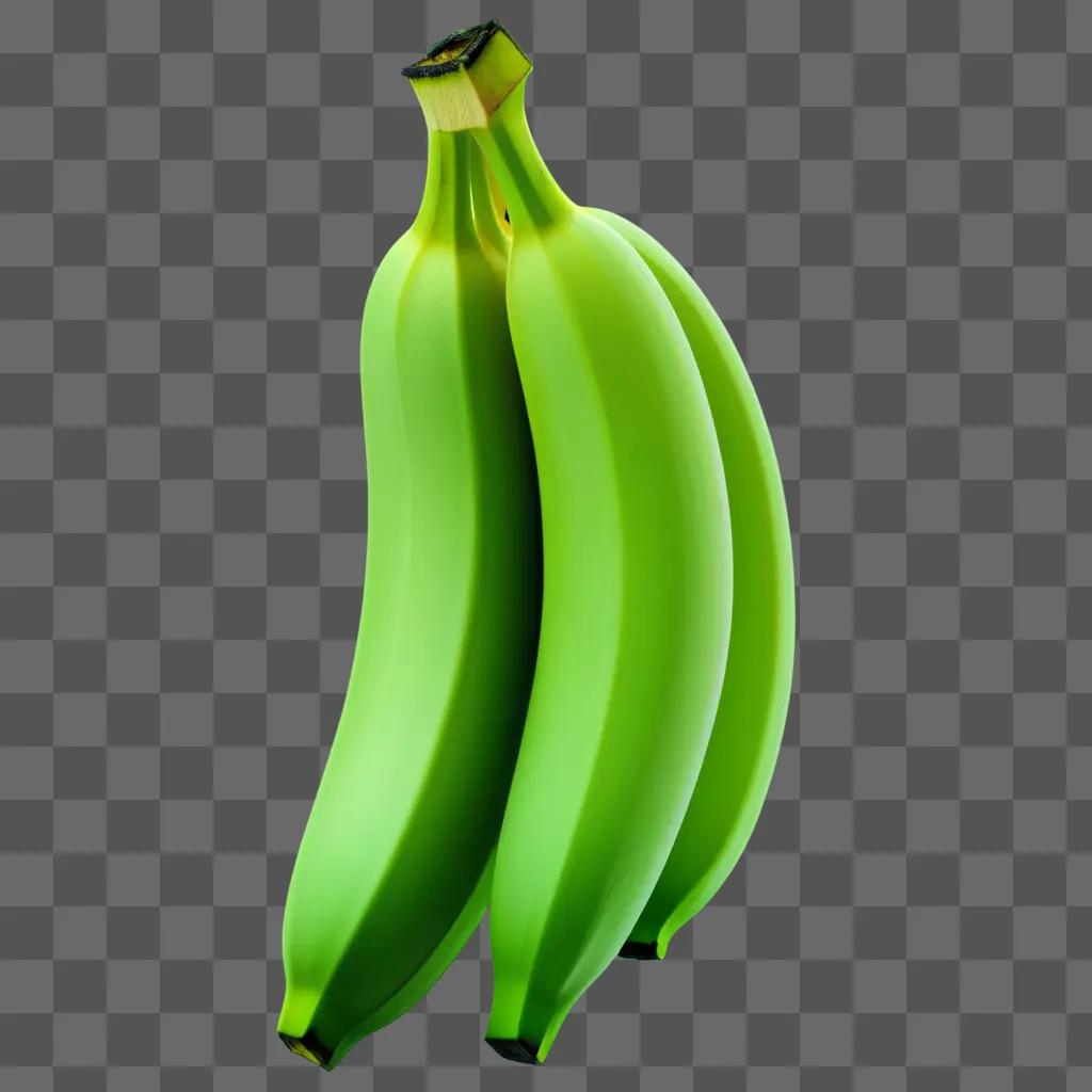 Three bananas on a green background