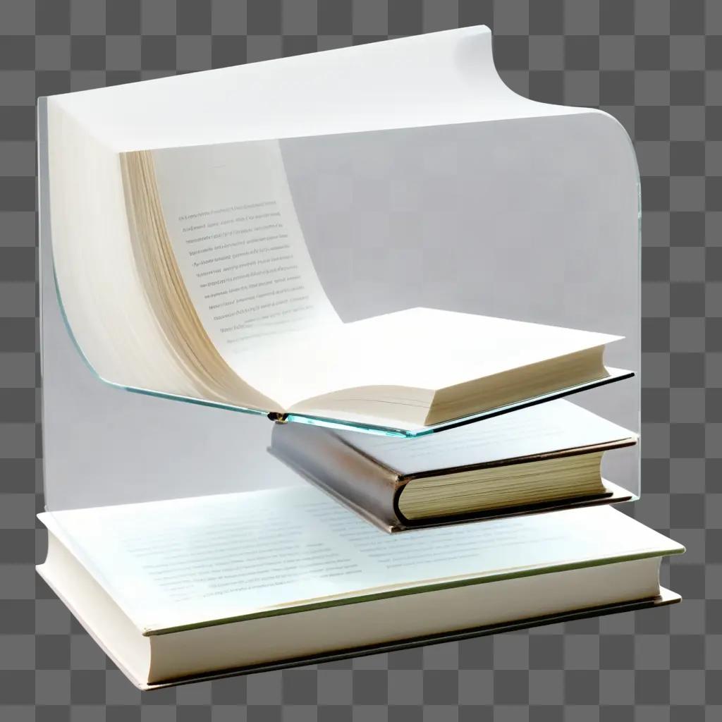 Three books stacked in a transparent holder