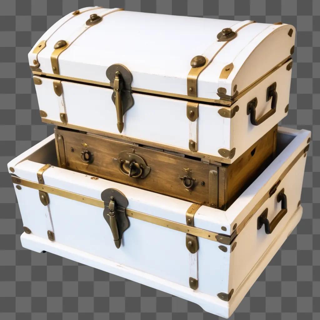 Three chests stacked on top of each other