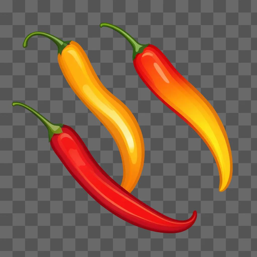 Three chilies on a red background