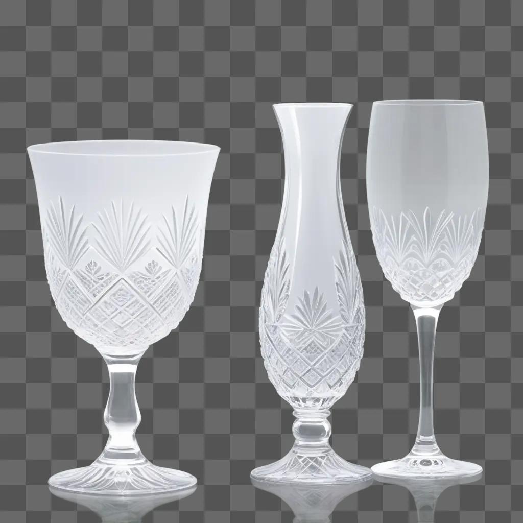 Three clear glassware on a white background