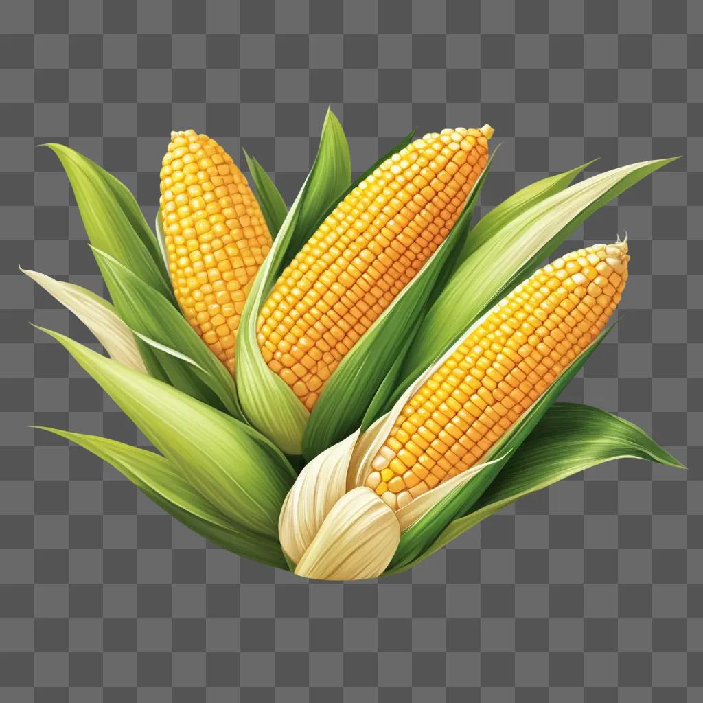 Three corn kernels in a corn plant