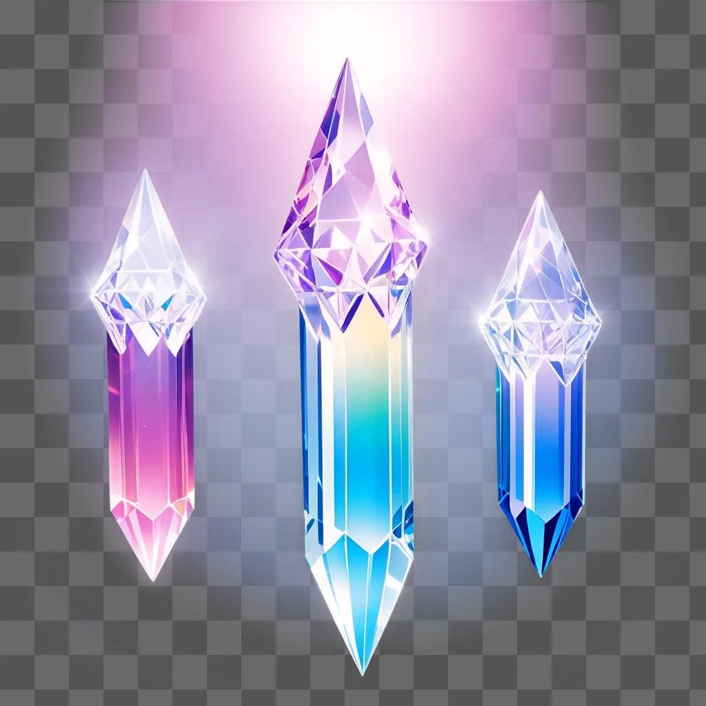 Three crystals on a blue and purple background