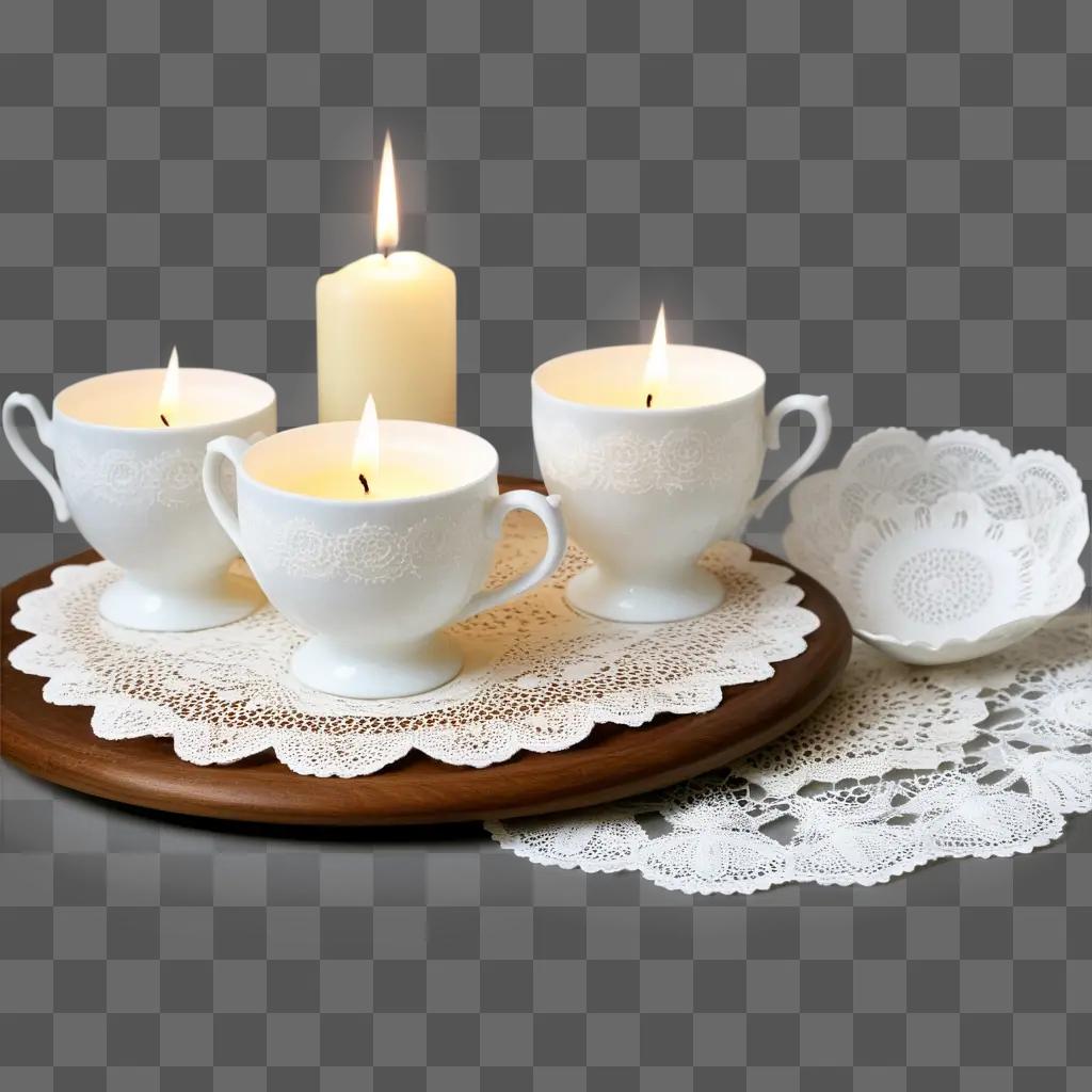 Three cups of candles and a lit candle