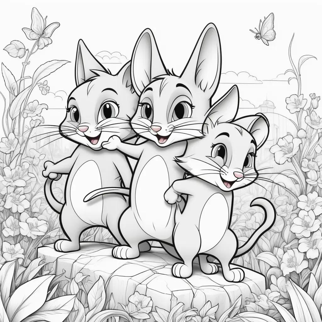 Three cute cats standing in a field with flowers