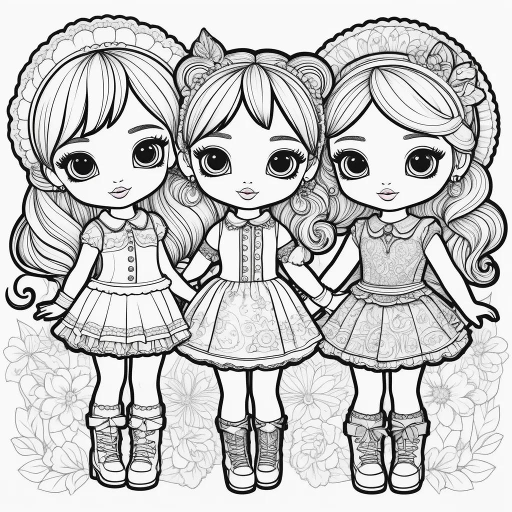 Three cute lol dolls coloring pages for kids