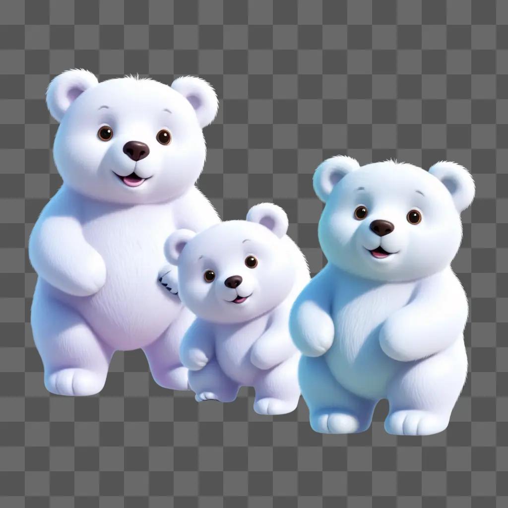 Three cute white bears in a line