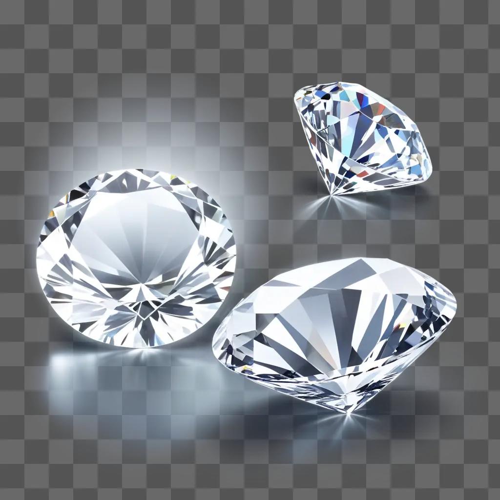 Three diamond stones in transparent on a blue background