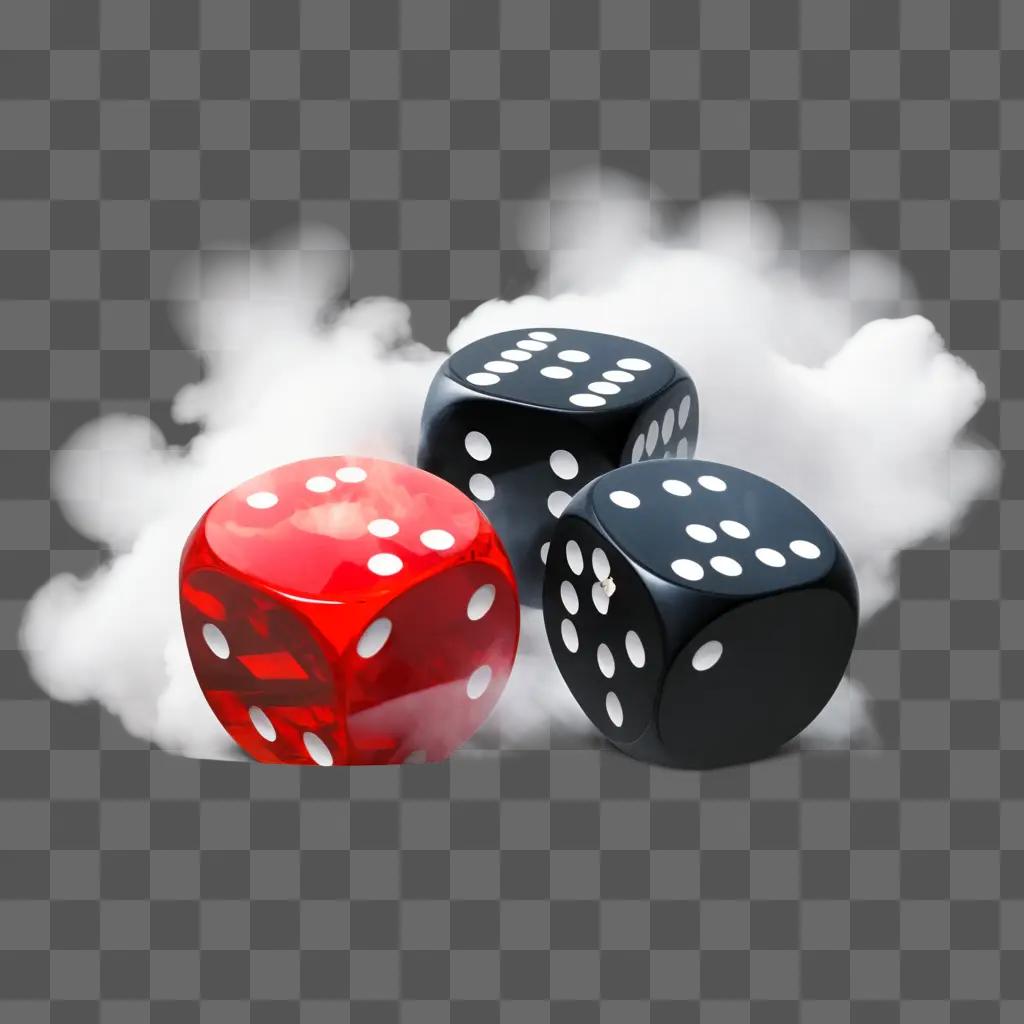 Three dice sit in a cloud of smoke