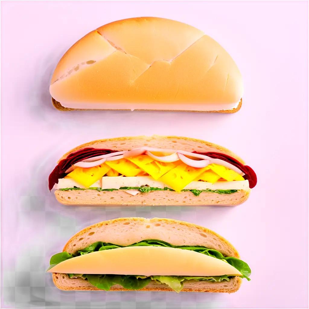 ピンク地に3種類のサンドイッチ