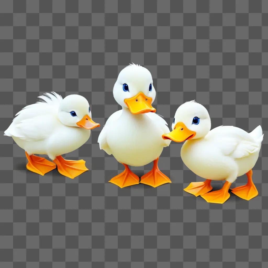 Three duck figurines on a beige background