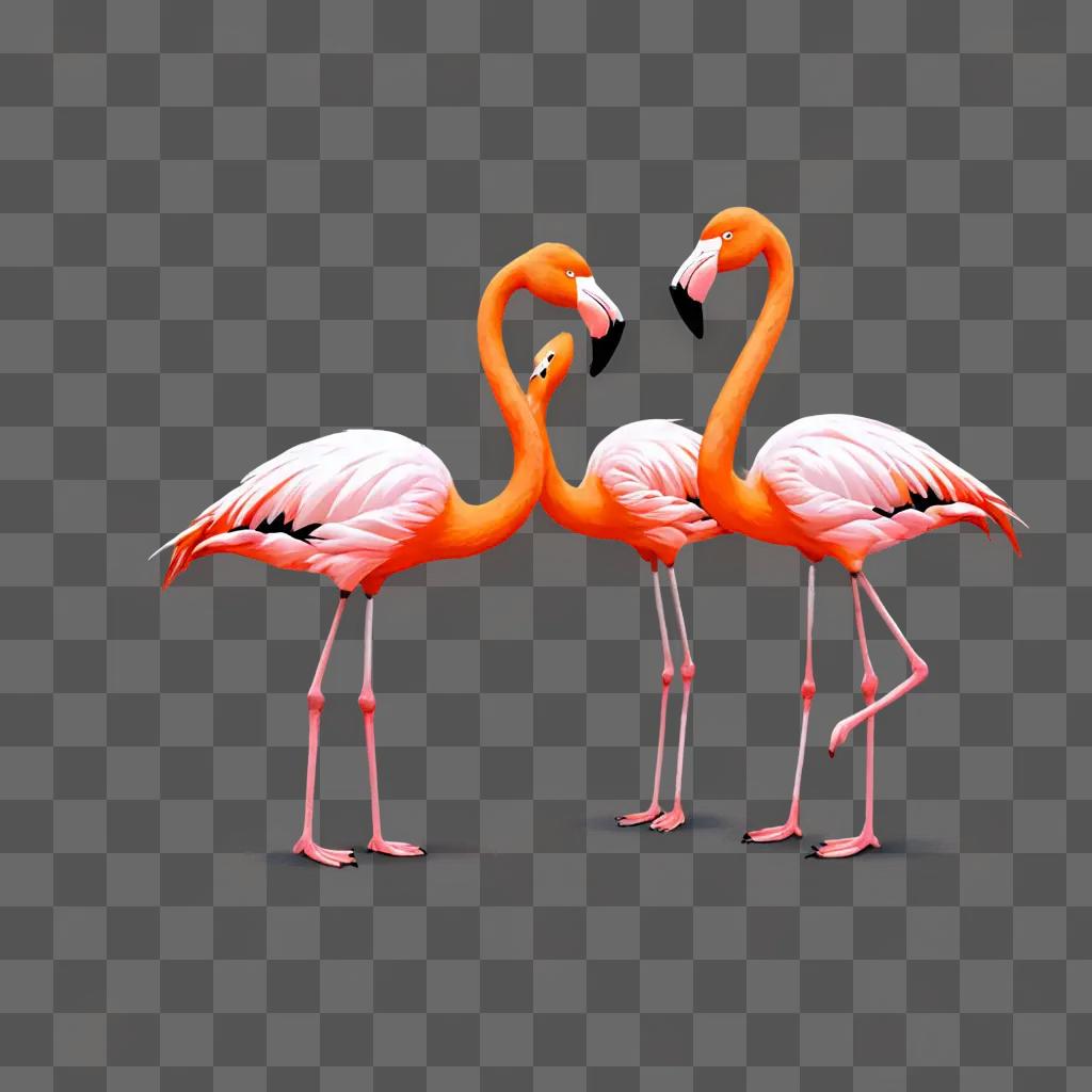 Three flamingos make a heart shape in the air