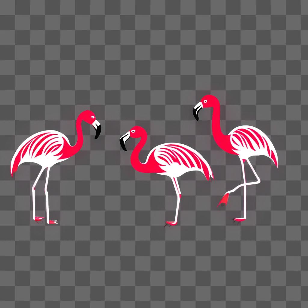 Three flamingos on a pink background