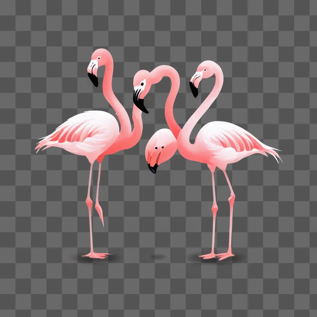 Three flamingos on a pink background