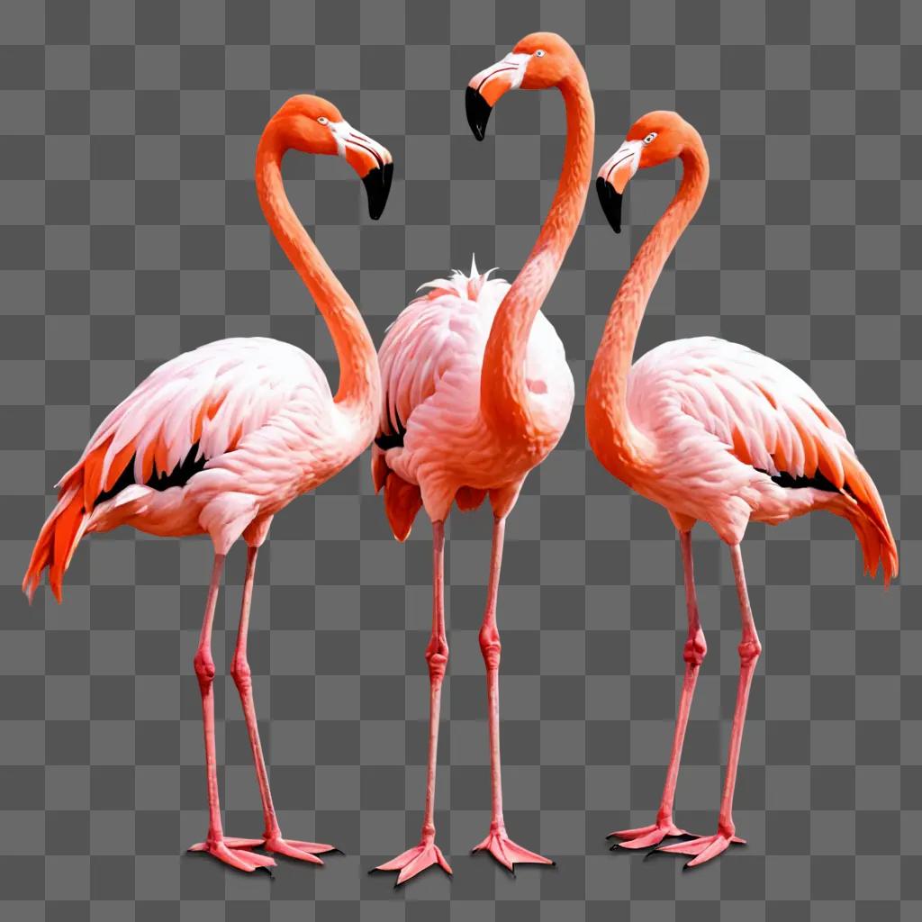 Three flamingos sketching on pink wall