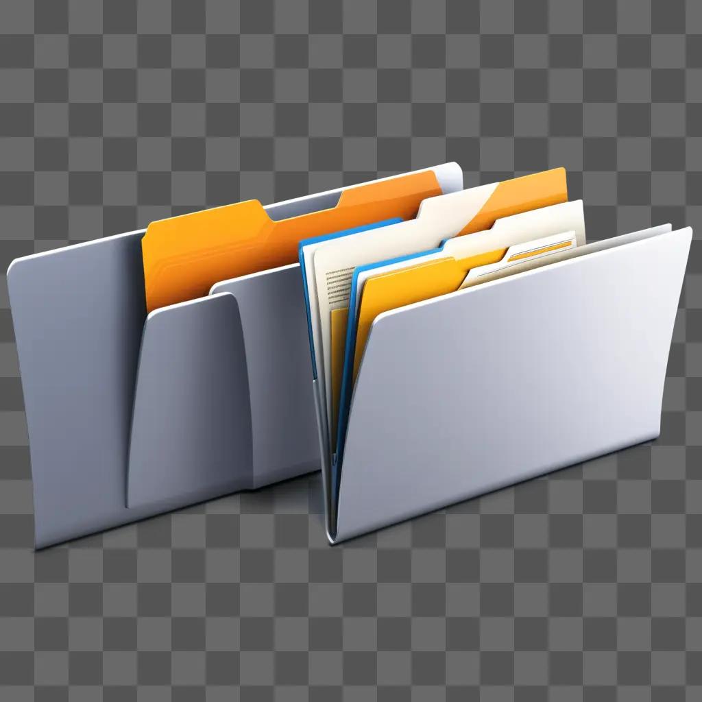 Three folders in a row, each with different colors