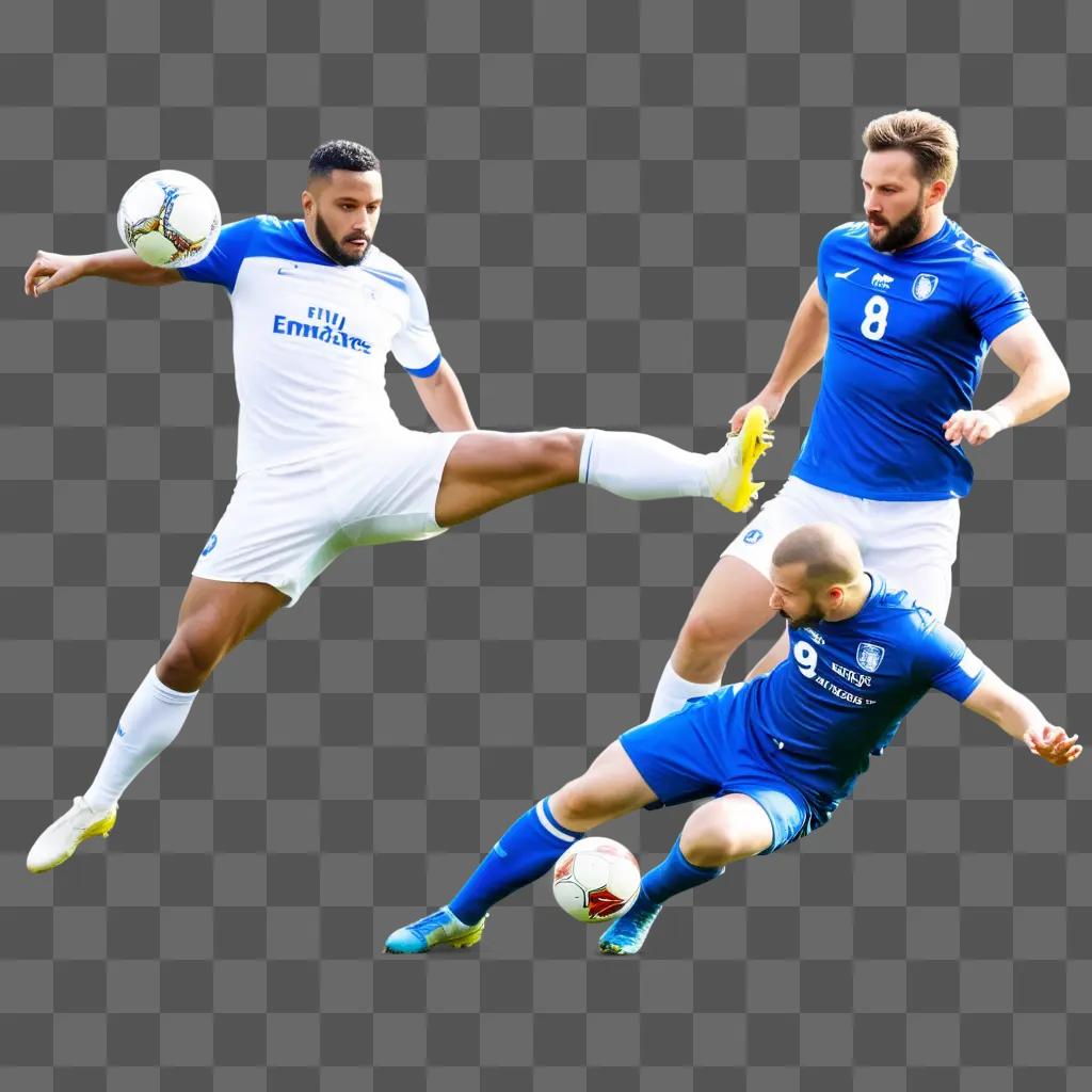 Three football players on the same image