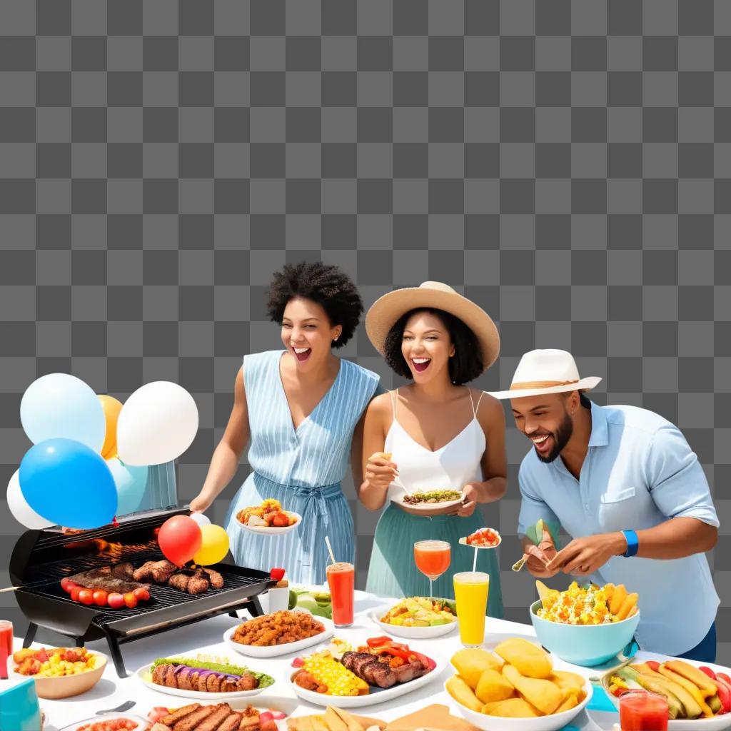 Three friends enjoying a cookout with friends