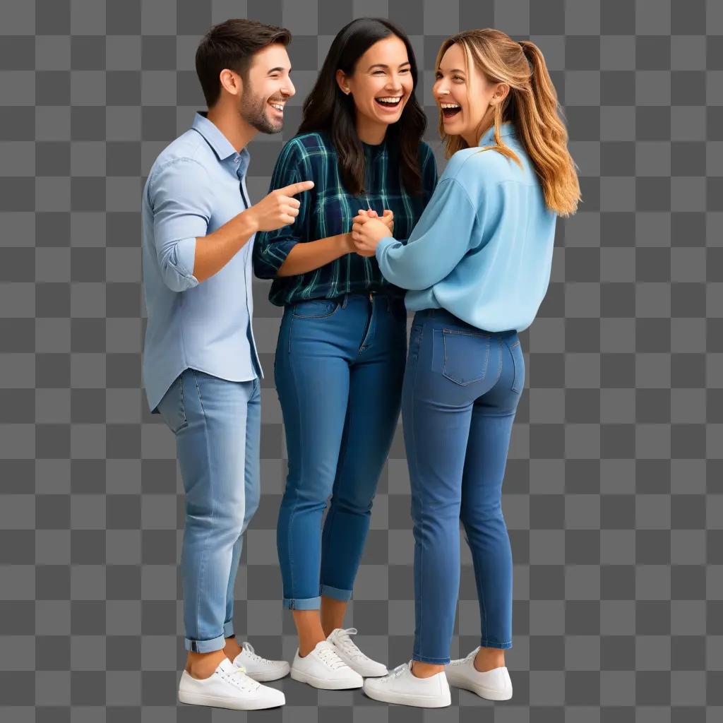 Three friends laughing together