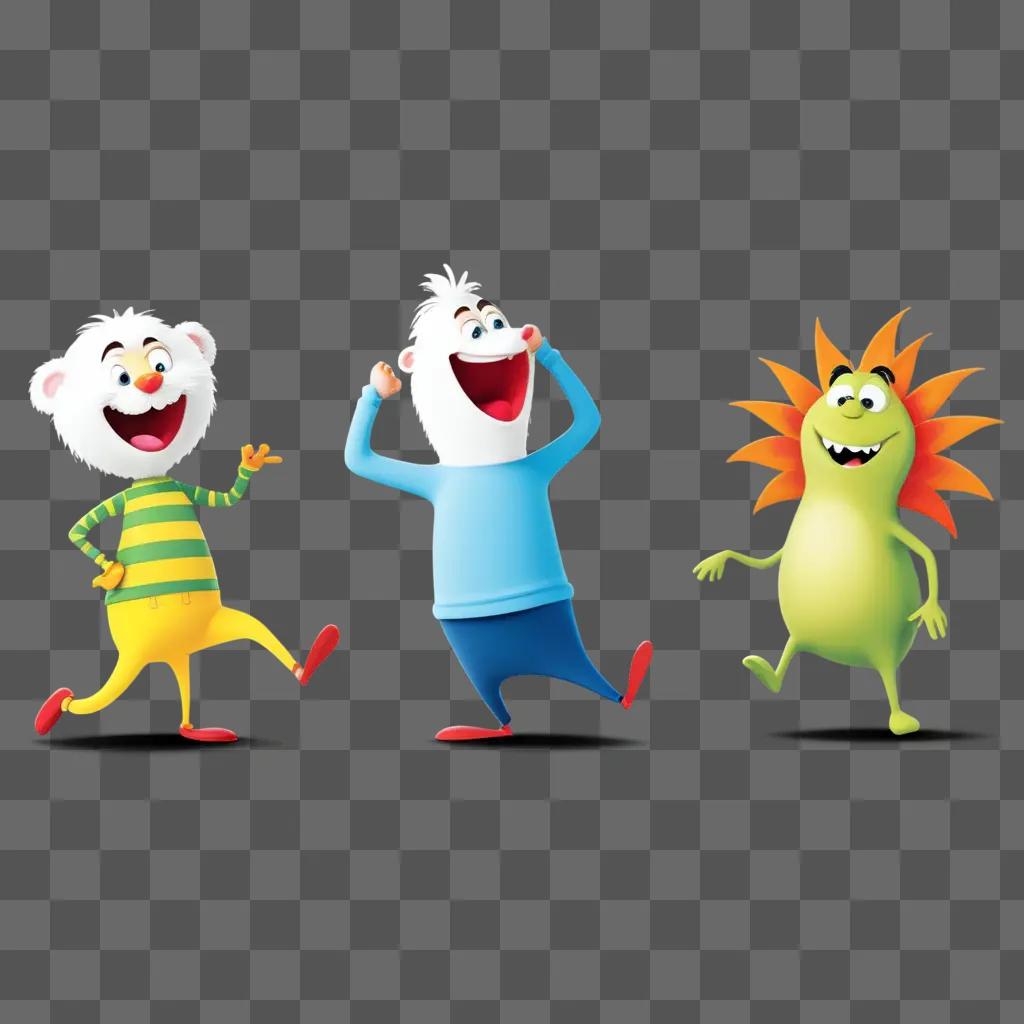 Three funny characters dance together