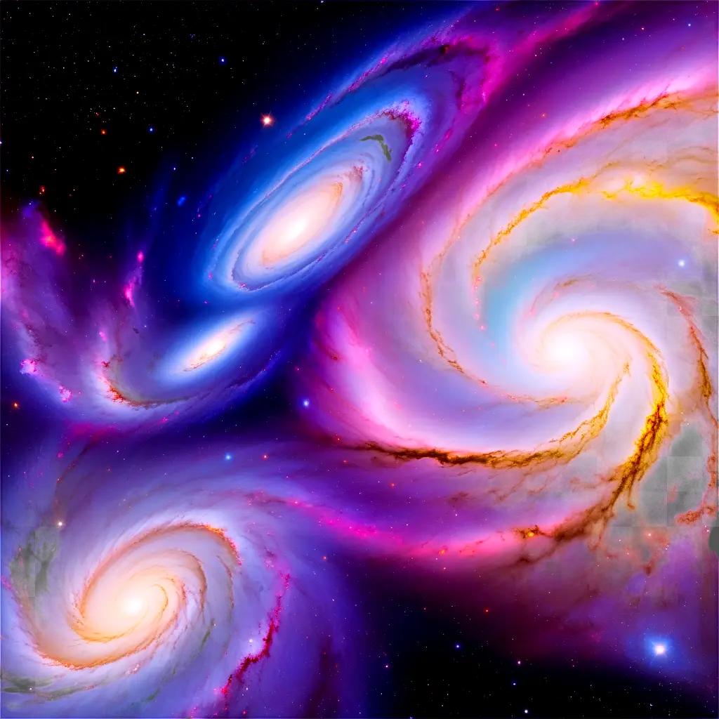 Three galaxies swirling in space