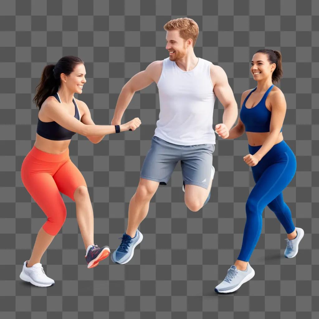 Three happy people running outdoors for a healthy lifestyle