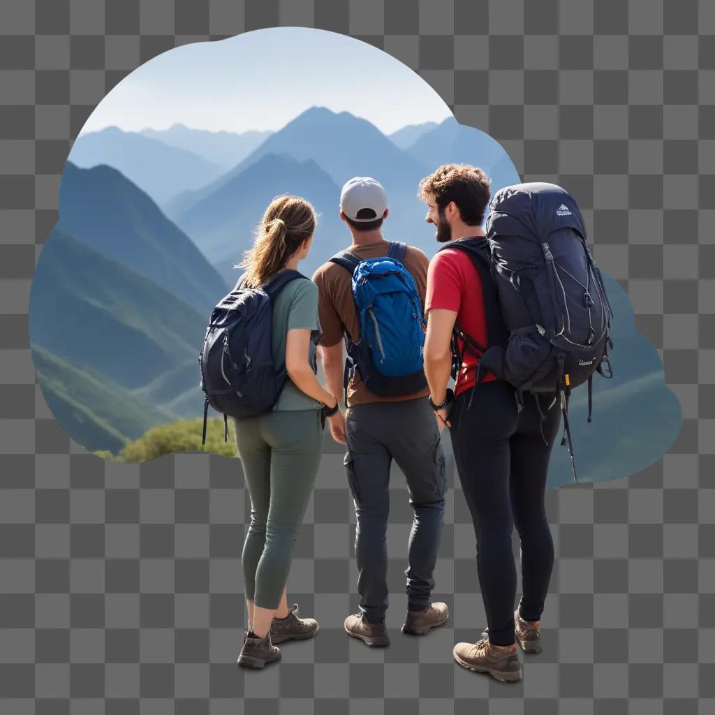 Three hikers on a mountain trail