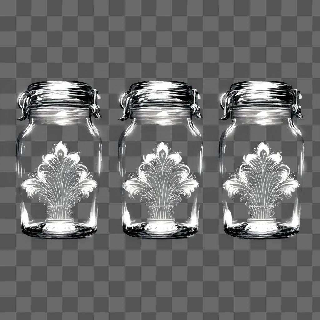 Three jars with floral designs in the glass