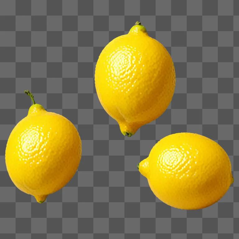 Three lemons sitting in a bowl on a yellow background