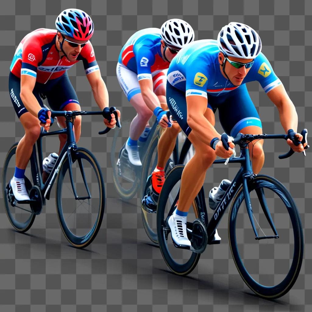 競技中に自転車でレースをする3人の男性