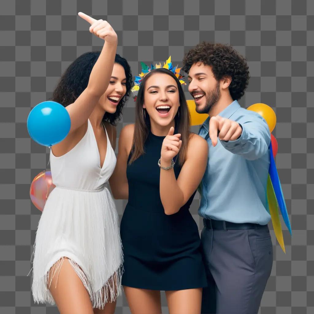 Three people are posing for a picture at a party