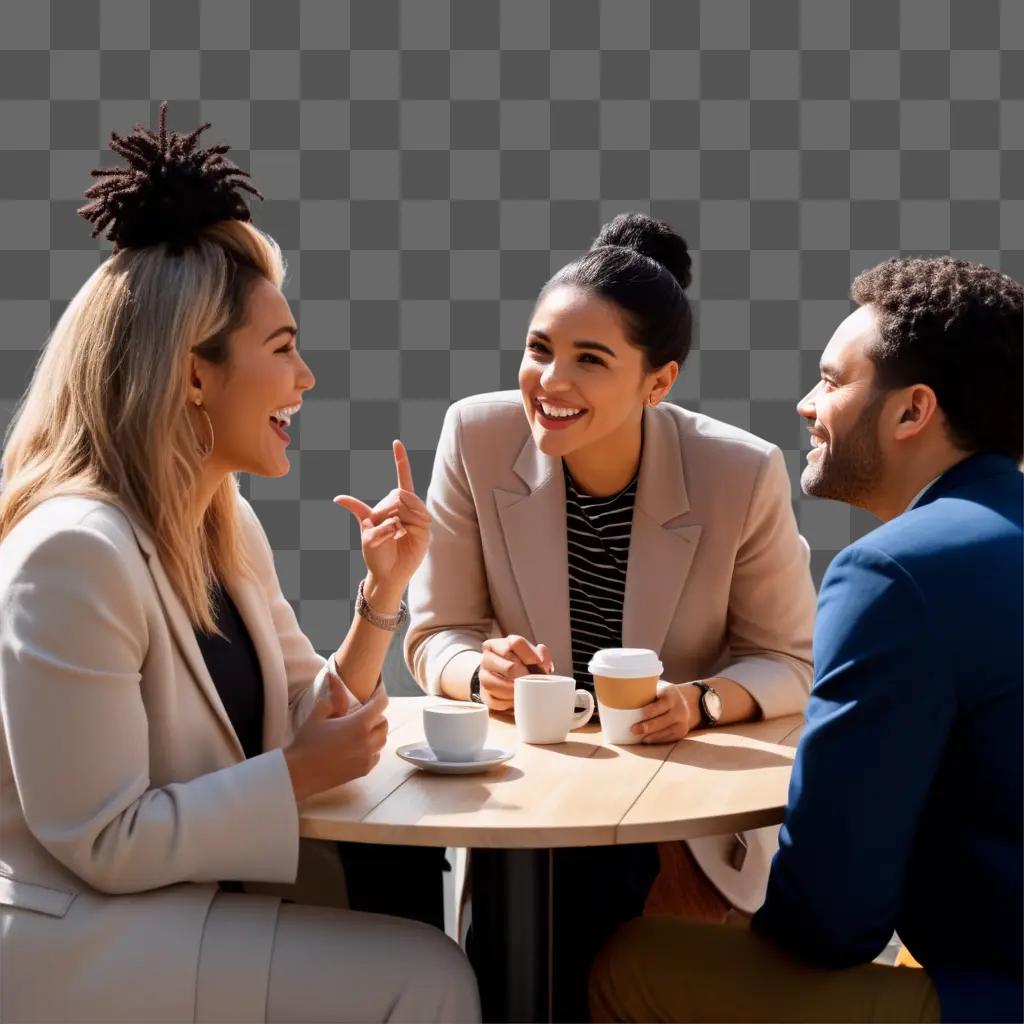 Three people engaged in a discussion at a table